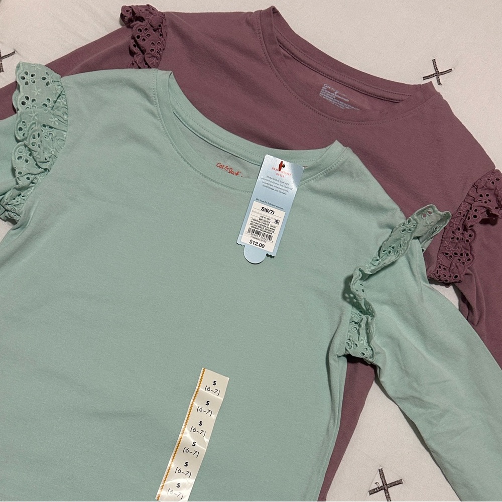 Cat & Jack Kids' Long Sleeve Tops - Light Green and Purple